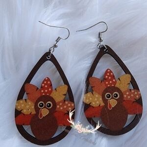 Thanksgiving Turkey Wood Dangle Earrings-NWOT